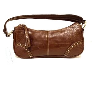 Tommy Hilfiger Brown Croc Faux Leather Tassel Zip Pocket NWT Shoulder Bag